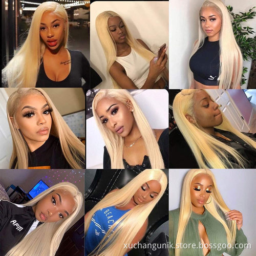 Uniky Pre Plucked Dark Roots 100% Human Hair Straight Ash Blonde 613 Ombre Transparent HD Frontal Full Lace Wig